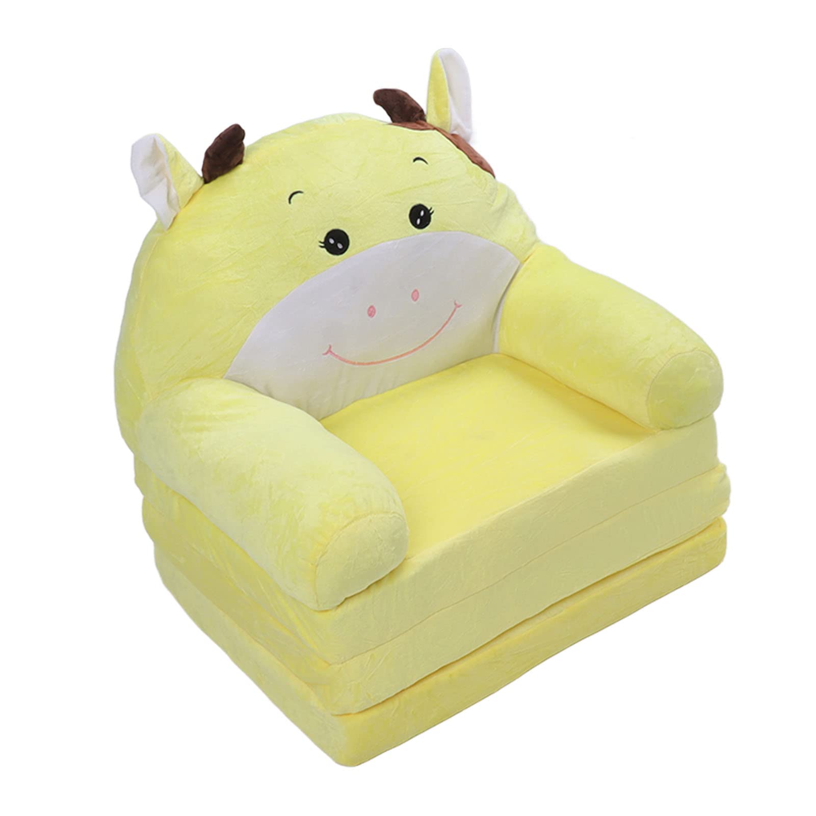 Generic Krzesło Sofy dla Niemowląt 1 Rok, Dzieci śpiące Krzesło Kreskówka Składana Sofa dla Dzieci 2 w 1 Klapka Otwarte Kanapa na sofę dla Sofa na sofę żółtą krowę (3 poziom)