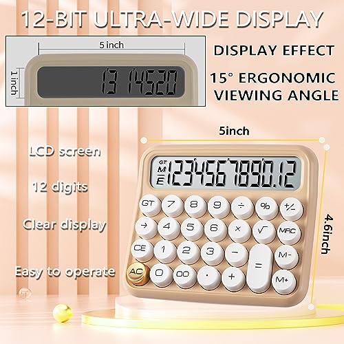 VEWINGL Mechanical Switch Calculator 12 Digit,Desktop Large Display and Buttons,Calculator with Large LCD Display for Office,School, Home & Business Use,Automatic Sleep,with Battery.5.7 * 5in (Beige) - Thumbnail 2