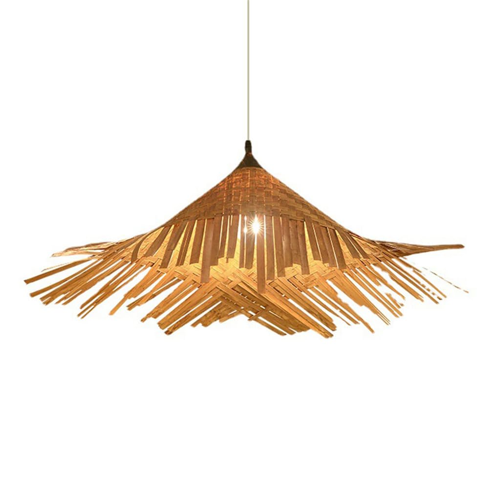Lqzcxmf Multicolor Hand Woven Rattan Pendant Light Beige Finish Pendant Lamp Natural Wicker E26 Lighting Fixtures 23.6'' Antique Zen-Style Bamboo Lamps For Dining Room Living Room Bedroom Foyer (60Cm)