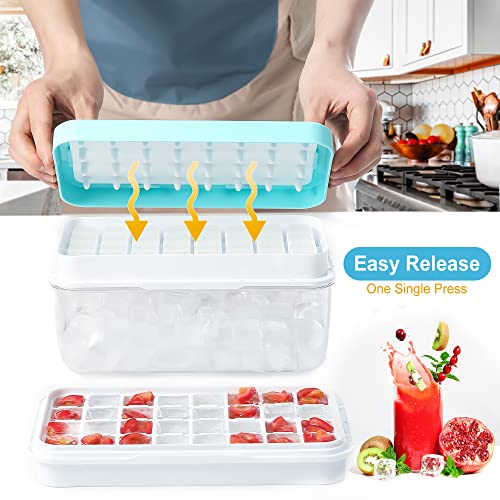 Zzwillb Ice Cube Tray With Lid For Freezer 64 Nuggets Silicone Ice Tray With Storage Bin Stackable Easy Release Ice Cube Molds For Cocktail Whisky Coffee #TOP2