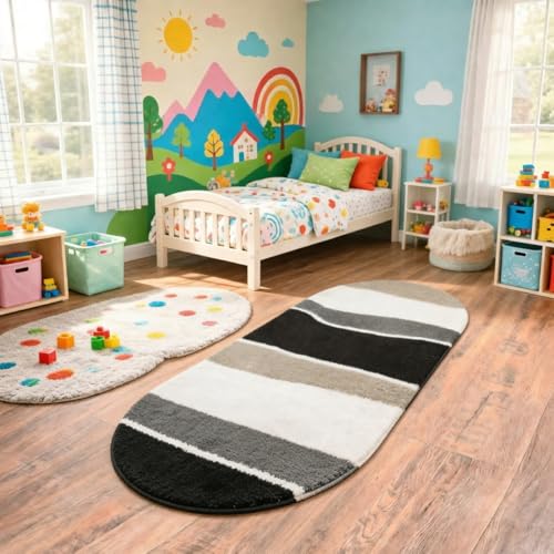 Image of Vasrug Luxury Soft Shaggy Bedside Ovel Rug - Geometric Design | Plush High-Pile Bedroom Carpet, Pack of 1 Pic, 2x5 Feet, (AA3)