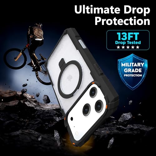Image of AIBEX Transparent Back Cover Compatible for iPhone 17 Pro| Mag-Saf Magnetic Ring Kickstand | Shockproof Dual Layer Military Grade Drop Protection Armor Case| Wireless Charging Support - Black