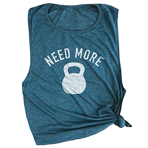 Spunky Pineapple Need More Kettle Bell Workout Gym Top Shirt for Women Deep Teal