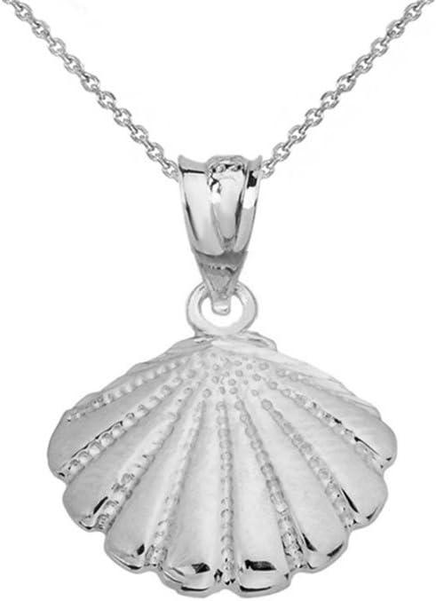 Elegant 14k White Gold Cockle Sea Shell Pendant Necklace