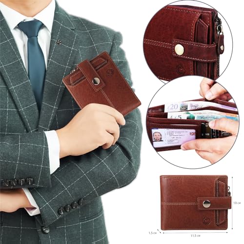 Image of Crafted RFID Safe Leather Wallet for Men /Women, Bifold Trendy, Full Grain with Card Holder and Zipper Coin Pocket