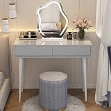 Usknxiu Makeup Vanity Dressing Table with 2 Drawers and Cushioned Stool, 3 Color Light Adjustable LE