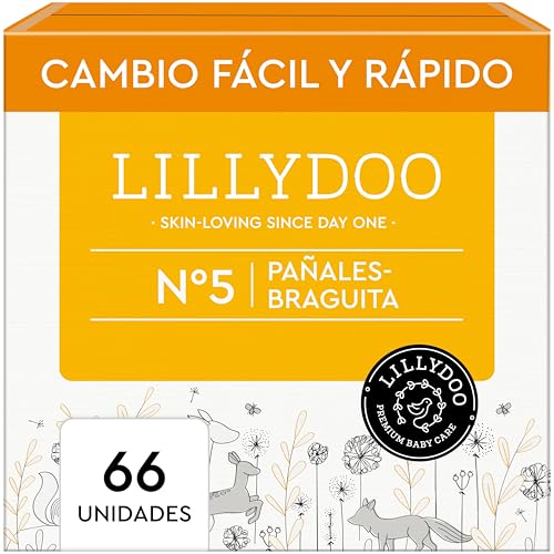 Pañales-Braguita Lillydoo - Talla 5 11 Kg , Caja De Medio Mes 66 Unidades , Protección Contra Fugas, Delicados Con La Piel, Suaves, Sin Perfumes Ni Lociones, Dermatológicamente Testados