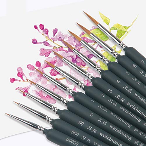 Paint Brushes - 11Pcs Weasel Hair Fine Hook Line Pen Different Size Tip Paint Brush Set Artist Gouche Watercolor Acrylic Oil Painting Brush Pinc (11pcs 00000 to 7)