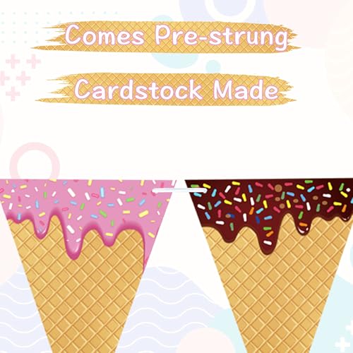 Image of VILIFEVER Ice Cream Cone Banner for Birthday Party Decorations Garland Ice Cream Theme Baby Shower Supplies Wedding Bar Sign Donut Grow Up Photo Backdrop Favors