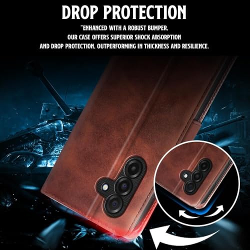 Image of WOW IMAGINE Shock Proof Flip Cover Back Case for Samsung Galaxy M17 5G | A17 5G | F17 5G (Magnetic Button Flip Case | Wallet Pockets & Stand | Leather Finish | Coffee)