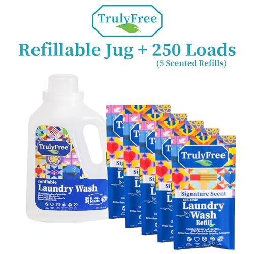Truly Free Laundry Detergent for Sensitive Skin | Gentle & Safe for Baby Clothes | Plant-Based | 5 Pack Refill Powder| Easy to Dissolve to Create a Liquid| Signature Scent (250 Loads) - Thumbnail 2