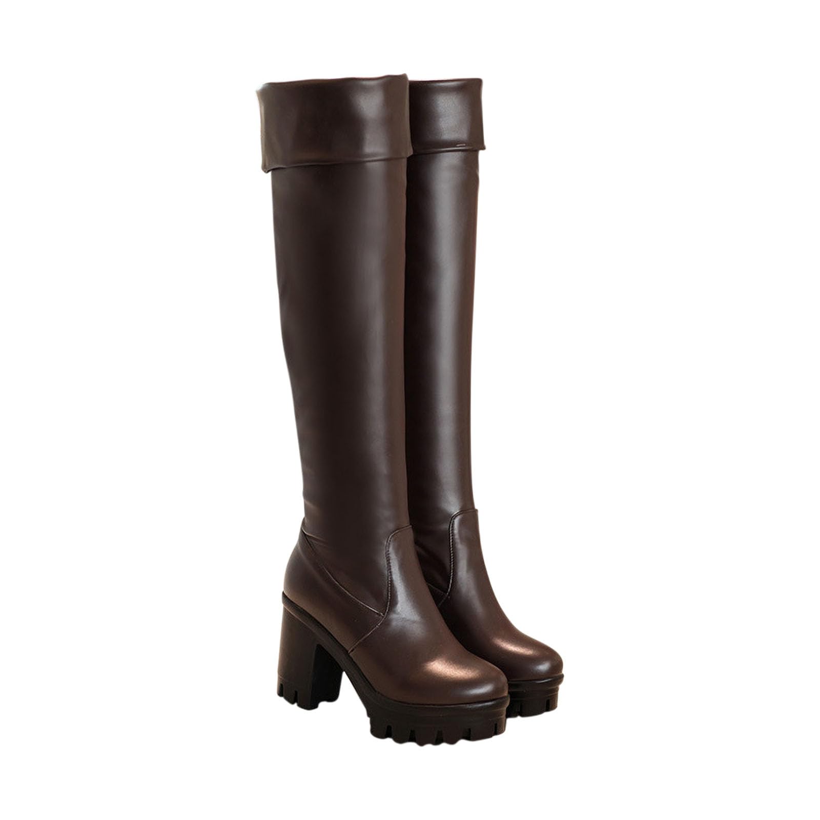 Womens Thigh High Platform Boots Over The Knee Lug Sole Leather Boot Chunky Heel Sexy Long Boots for