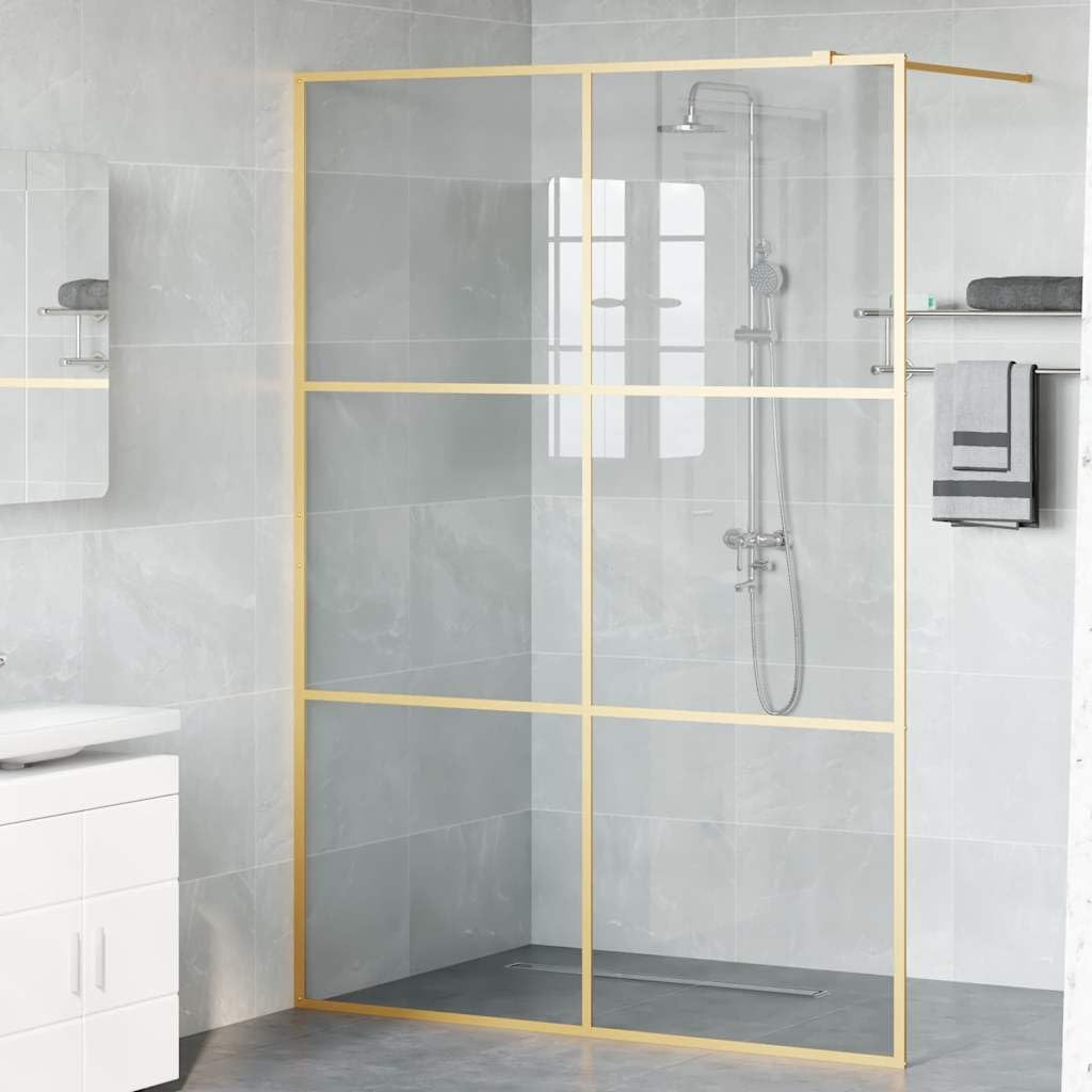 Walk-in ścianka prysznicowa złota, 140 x 195 cm, szkło hartowane, ścianka prysznicowa, ochrona przed pryskaniem, szklana ścianka z regulowanym profilem i stabilizatorem do kabiny prysznicowej