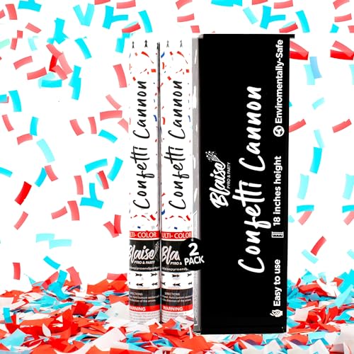 Blaise Pyro & Party Red, White & Blue Confetti Poppers - Confetti Cannon for Celebrations, Birthdays, Weddings & More - Easy to Use Paper Confetti Poppers for Memorable Photos - 18 Inch, 2 Pack