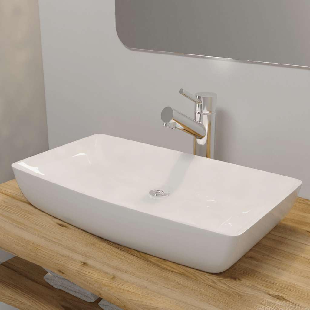 vidaXL Lavabo de Baño Lujoso Rectangular de Cerámica Blanco Lavamanos de Aseo