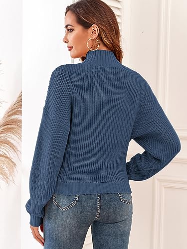 Image of ZAFUL Women's Cropped Turtleneck Sweater Lantern Sleeve Ribbed Knit Pullover Sweater Jumper