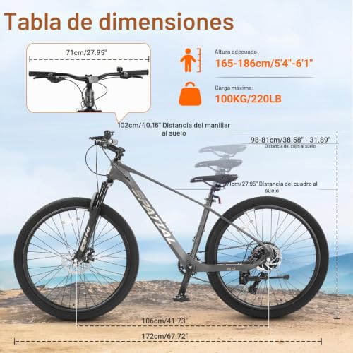 Miniatura 2 de Spatial Mtb Bicicleta De Montaña Para Adultos Y Jóvenes - 29 27,5 26 24 Pulgadas, 8 21 Velocidades, Frenos De Disco Mecánicos Dobles, Cuadro De Aluminio, Suspensión Delantera, Asiento Ajustable