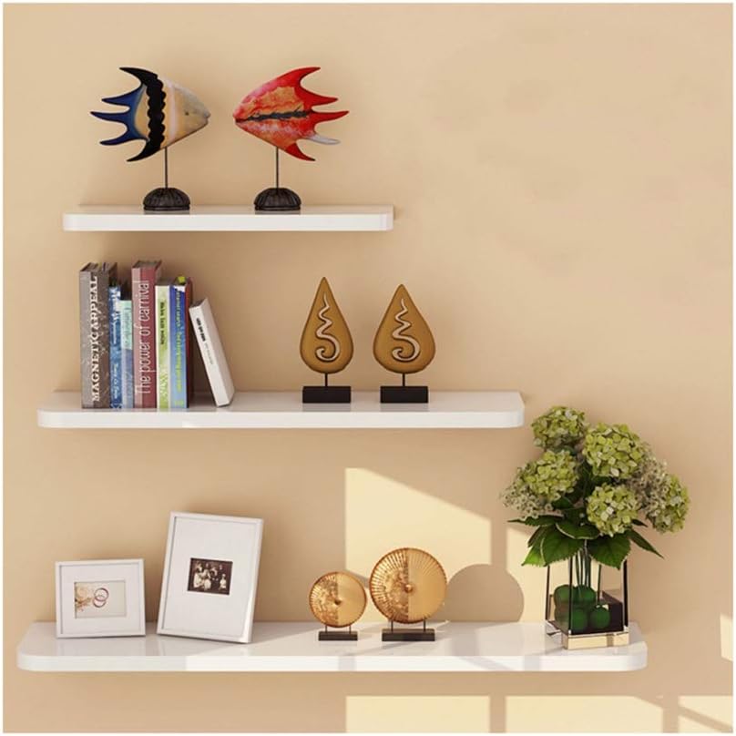 WUDENHOM White Shelf for Wall, Set of 3 Wall Mount Wood Floating Decorative Funko Pop Dรฉcor Plant Display Storage Long Shelves for Home Office Dorm Decoration(11.8/15.7/19.7 Inch Long)