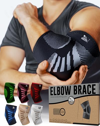 Nordic Lifting Coderas de compresión (1 unidad) para hombres y mujeres, soporte para alivio del dolor, tendinitis, codo de golfista y tenista, soporte de levantamiento de pesas para entrenamiento