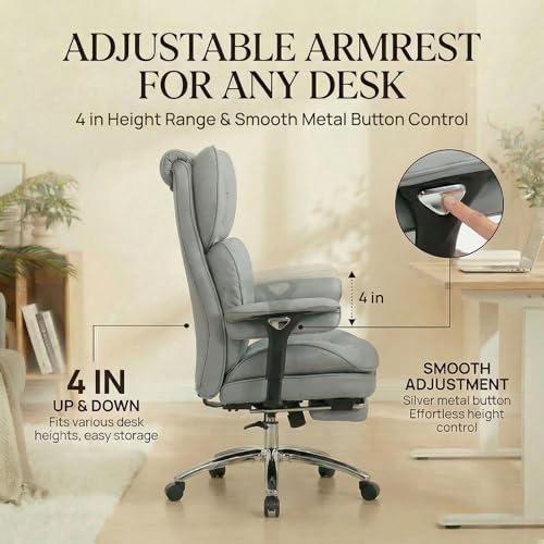 Image of Efomao Big & Tall Desk Chair, Wide Executive Office Chair with Footrest Grey