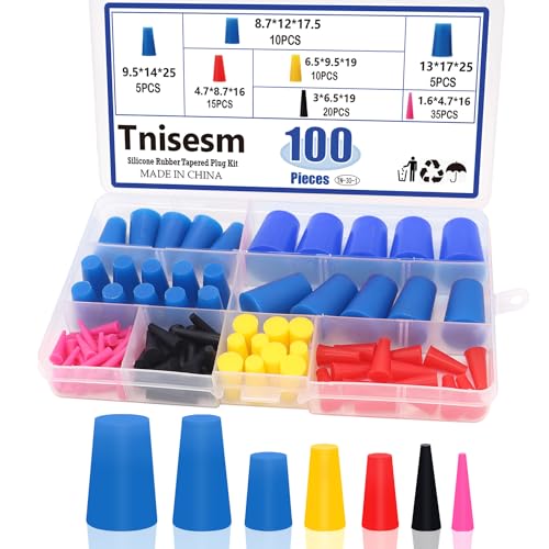 Tnisesm 100Pcs Silicone Rubber Tapered Plug Assortment Kits 1/16" to 1/2" for Masking Off Holes During Powder Coating, Painting, Hydro Dipping, Media Blasting -  TN-30-1