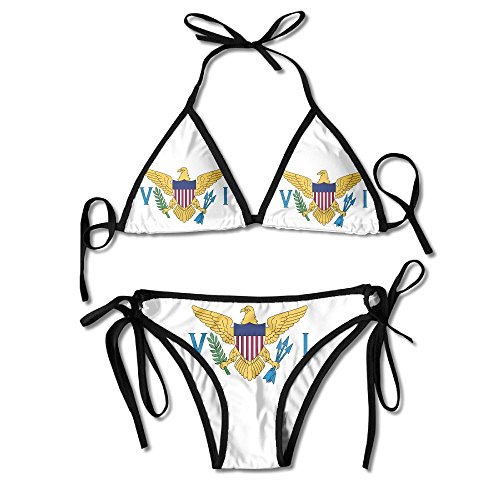 TZT Flag of The United States Virgin Islands Sexy Boxing Bikini Women Halterneck Top and Set Swimsuits Beach Swimming Black