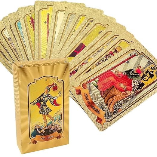 PRIMIL Tarot Cards 78 Pcs Gold foil Card Deck Splendid Classic Tarot Deck Durable Waterproof Gold Foil Tarot Decks for Beginners (Pack of 1)