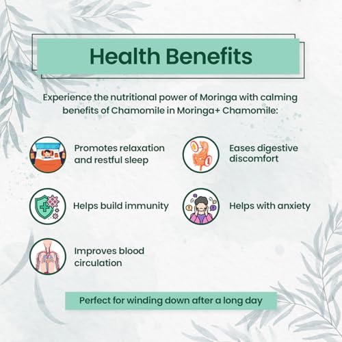 Image of Mindful Eating Pure Moringa Leaves Tea Blended with Chamomile Flowers - Herbal Tea, Natural Ingredients, Dried Drumstick Tree Leaves, Immunity Booster, Caffeine-free, 70g (Pack of 2)
