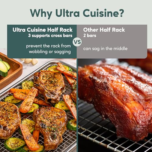 Image of Ultra Cuisine Cooling & Baking Rack Set - Sheet Pan - 10'' x 14.7 inch | 100% Stainless Steel, Oven-Safe, Dishwasher-Safe, Heavy Duty Tight-Wire, Set of 2, Half Sheet Pan Cooling Racks, Easy Clean