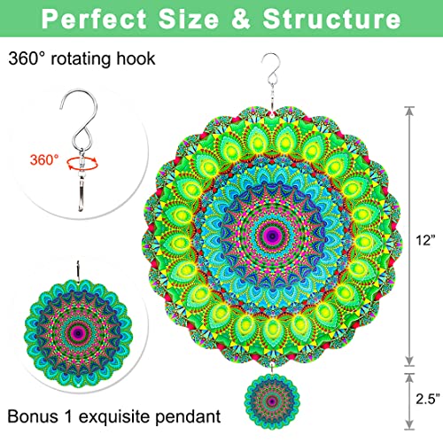 Mandala Wind Spinner Peacock, 3D Wind Spinners Outdoor Metal Large Hanging, 12 Inch Kinetic Wind Sculpture Decor, Green Spinning Wind Art For Yard And Garden, Decorative Spinfinity Wind Catchers Gifts #TOP6