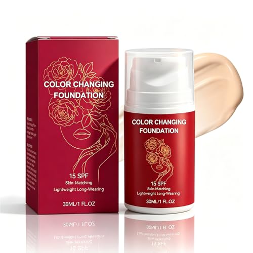 Color Changing Foundation with SPF 15 for Mature Skin, Self-Adjusting Liquid Makeup Skin Tone Adapting, Hydrating Lightweight Buildable Coverage, Blurs Imperfections & Fine Lines, All Skin Types (1pc)