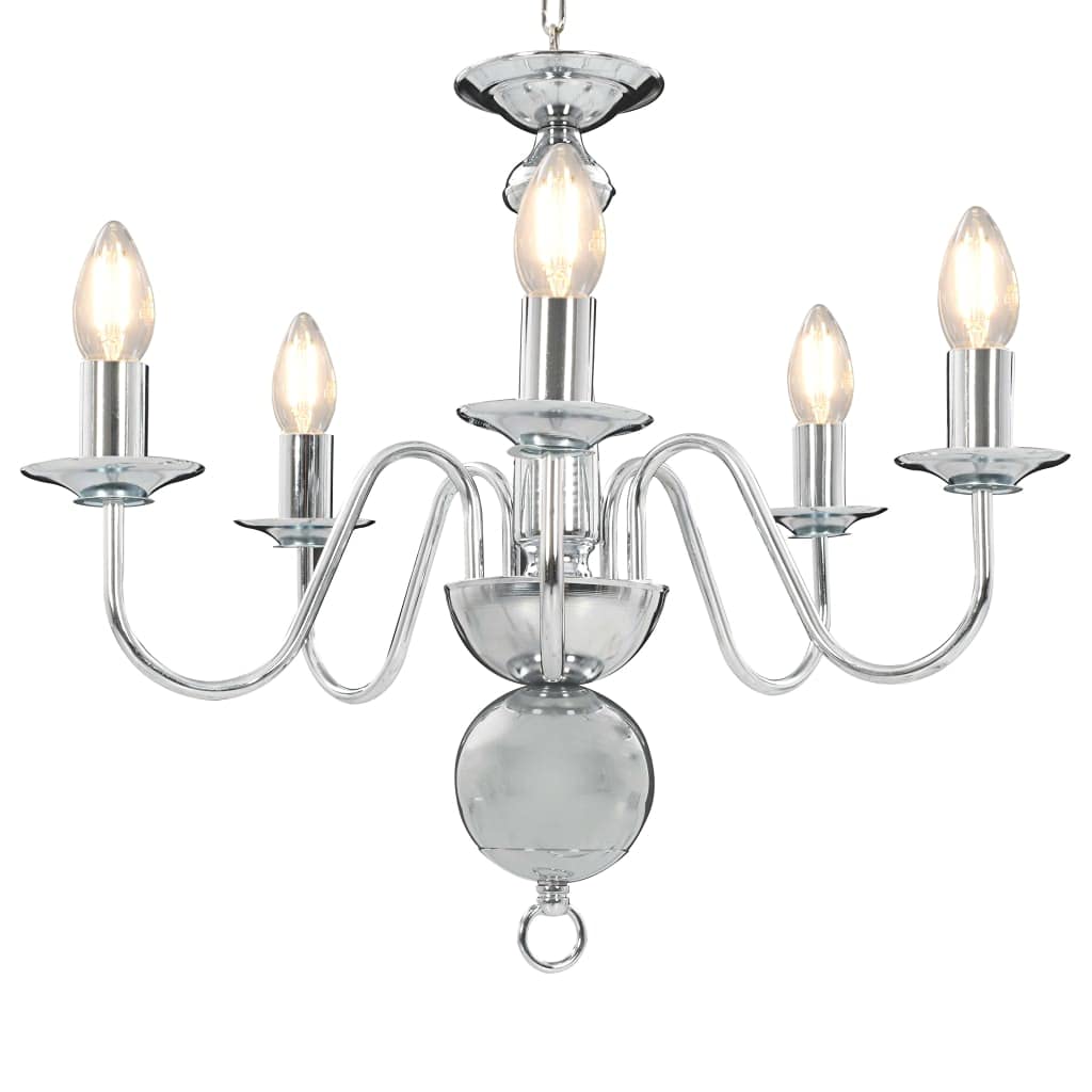 vidaXL Chandelier Home Interior Decoration Elegant Charm Chandelier Living Room Bedroom Hanging Ceiling Pendant Light Silver 5xE14 Bulbs