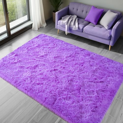 Purple Area Rugs for Bedroom Living Room, 5x7 Soft Fluffy Fuzzy Shag Plush Furry Carpet, Large Indoor Floor Mat for Kids Nursery Home Dorm Office Decor Aesthetic