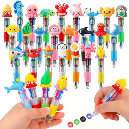 SZCECHRE 48 PCS Ocean Animal Multicolor Pens 4 Color Mini Ballpoint Pens with Cute Sea Animal Designs for Under The Sea Party Favors Birthday Goodie Bags Classroom Prizes and Back to School Gifts