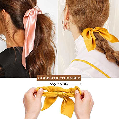 14 Pieces Hair Scarf Scrunchies, Bow Hair Ties, Satin Scrunchies With Bow Hair Ribbon Ponytail Holders, Bunny Ear Hair Bands Bowknot Hair Accessories For Women Girls #TOP5