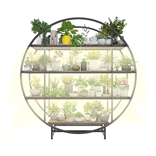 Solatmos 4 Tier Tall Metal Indoor Plant Stand With Grow Light Round Shaped Plant Shelf Holder Black Plant Shelf Rack For Home Patio Lawn Garden (Round) #TOP10