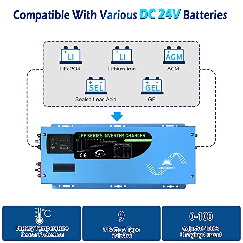 Sungoldpower 3000W Dc 24V Peak 9000W Inverter Charger Pure Sine Wave, Ac 120V With 40A Battery Ac Charger Lcd Display,Low Frequency Inverter, For Home Rv Camper #TOP4