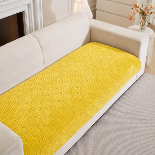 Image of HOMETHREADS Innovative Premium Velvet Sofa Cover Mat with PVC Backing for Non-Slip Comfort (C Yellow, 1 Seater | 70x70cm)