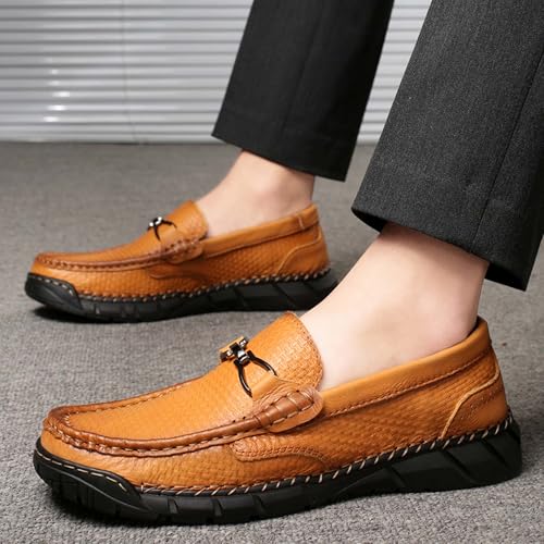 Men's Classic Business Casual Shoes Hand Sewn Slip Resistant Wear-Resistant Oxford Shoes Lightweight Soft Casual Cowhide Shoes Brown3