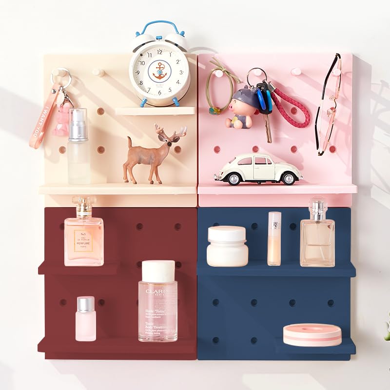 Stecktafel-Set aus Kunststoff, dekorativ, wandmontiert, schwimmendes Regal, Stecktafel-Wandregal, Organizer, Eingangs-Organizer mit Schlüsselhaken für Schlafzimmer, Bad und Küche, Gelb, 4 Stück