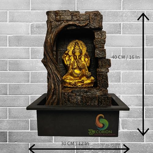 Image of DECORION Decorative Table Top Water Fountain for Home Decor /Office /Indoor & Outdoor /Garden /Puja Room /Vaastu with Multicolor LED Light and Adjustable Water Pump (Brown-D-031)