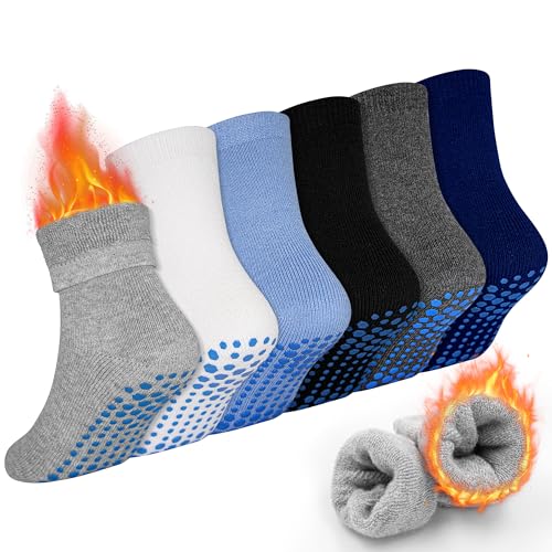 GRPSKCOS Lot de 6 paires de chaussettes d’hiver pour tout-petits avec prise antidérapante, chaussettes pour garçons de 1 à 7 ans, 3-5 Years