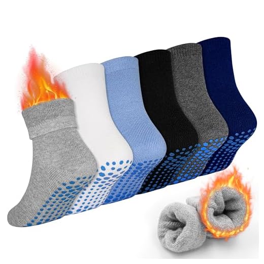 GRPSKCOS Kleinkind Dicke Socken, 6 Paar rutschfeste Anti-Rutsch-Crew Wintersocken mit Griffen für Kinder Jungen 1-7 Jahre(01 Jungen - 6 Paare, 1-3 Jahre)