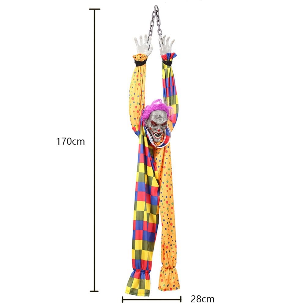 5,6 Fuß Animierter, Sprechender und SchüTtelnder Gruseliger Halloween-Clown zum AufhäNgen mit Kette, BerüHrungsaktiviert für Halloween-Dekoration
