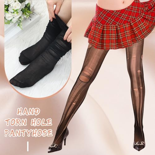 Bencailor 4 Pcs Ripped Tights disposable Gothic Stocking Women Fishnet Pantyhose ripped leggings for women2