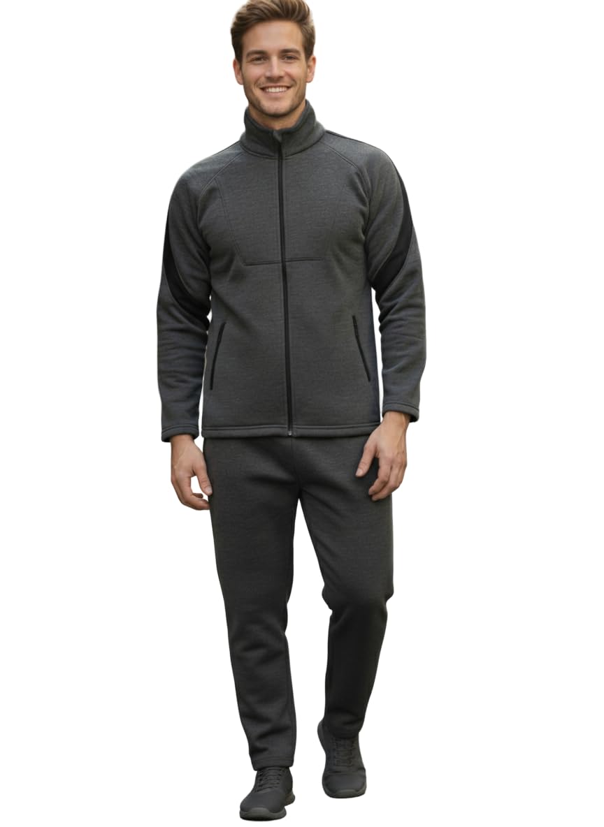 CHKOKKO Men's High Neck Winter Tracksuit Set with Full-Zipper Upper & Elasticated Waist Jogger Pants | Warm Soft Solid Activewear for Gym, Running & Casual Use-picture-23