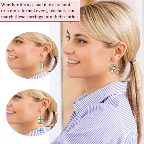 24 Pairs Teacher Earrings Appreciation Teacher Gifts Acrylic Studs Colorful Spring Pencil Apple Rainbow Shaped Dangle Earrings Lightweight for Women3