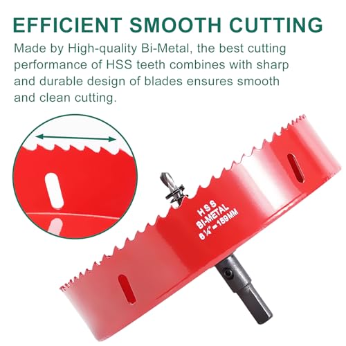 HYCHIKA 6-1/4 Inch/159mm Hole Saw,Bi-Metal Cutter Hole Max Cutting Depth 32mm with 1 Arbor Drill Bit for Wood Cutting Cornhole Plastic Drywall Boards Fiberboard