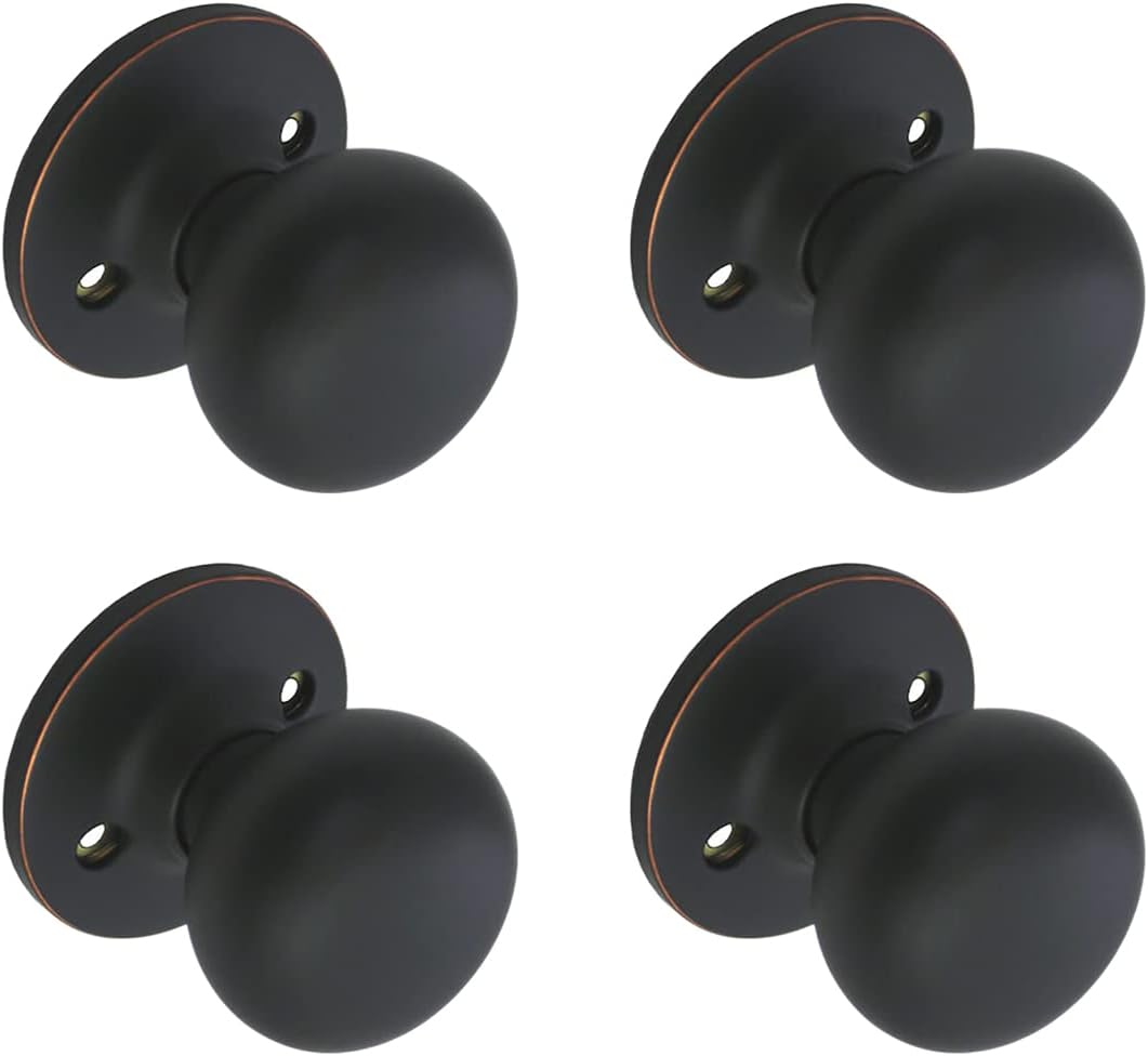 Designers Impressions Bedford Design Satin Brass Round Passage Door Knob (Hall & Closet), 3 Pack