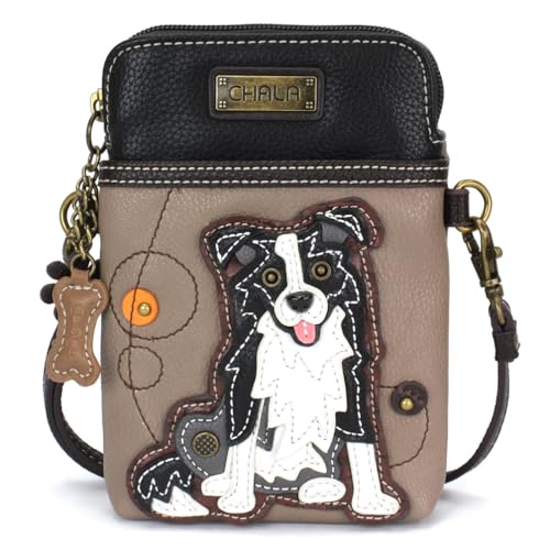 Image of CHALA Dog Collection Cell Phone Crossbody Purse-Women PU Leather /Canvas Multicolor Handbag with Adjustable Strap
